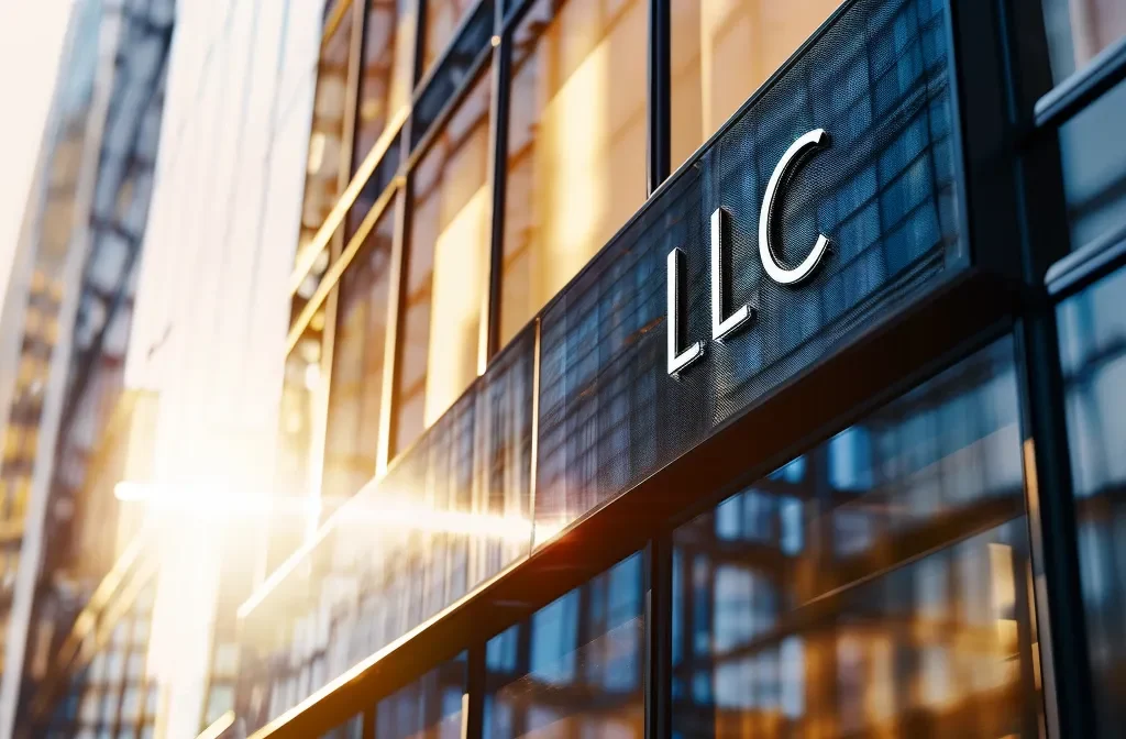 a striking modern office sign with bold letters "llc" on display today.