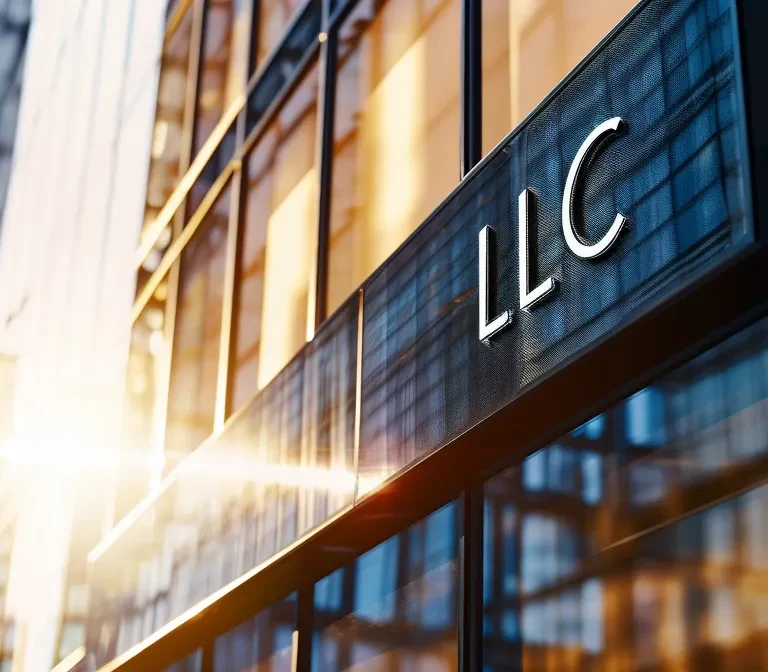 a striking modern office sign with bold letters "llc" on display today.