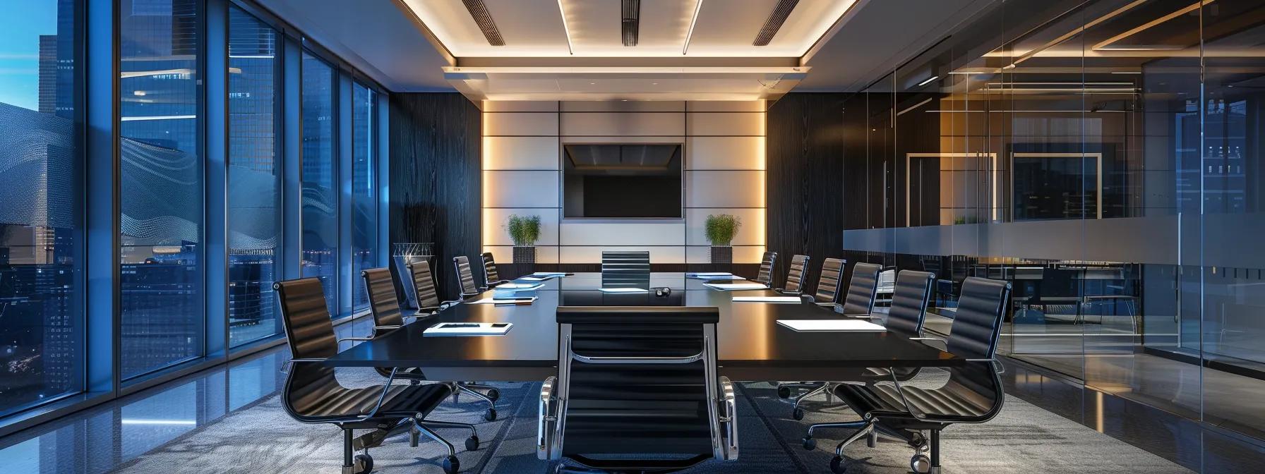 a modern office in henderson, las vegas, featuring a sleek conference table surrounded by legal documents and digital tablets, emphasizing the importance of living wills in a professional, urban setting.
