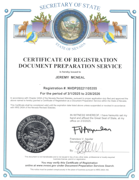 cert of registartion