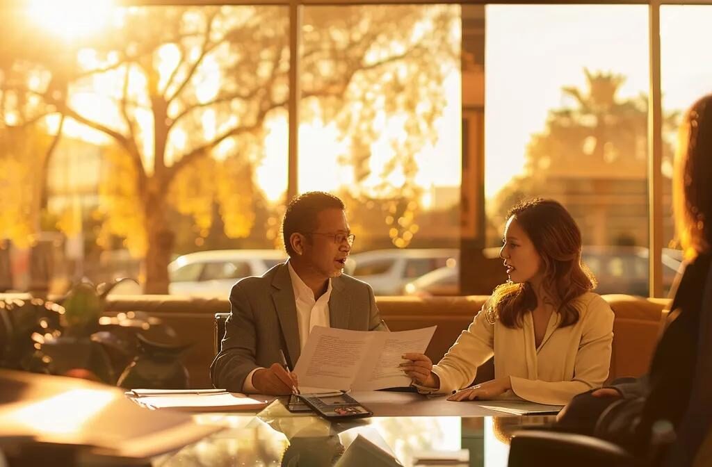 a professional office setting in las vegas, featuring a confident legal consultant discussing a living will with a client, surrounded by soft, focused lighting that highlights the informative materials and promotes a sense of trust and clarity.