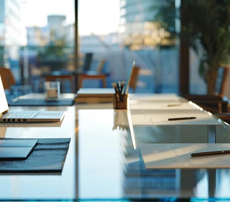 a modern conference room with a sleek glass table, adorned with open laptops and legal documents, serves as the backdrop for a focused discussion between professionals evaluating the advantages of an llc versus an s corporation in nevada.