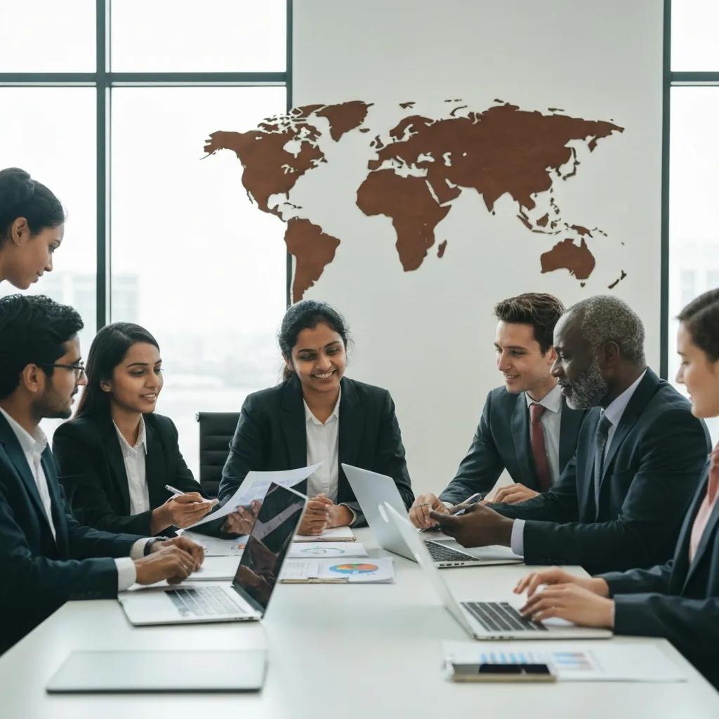 Global business meeting discussing compliance for foreign reporting companies